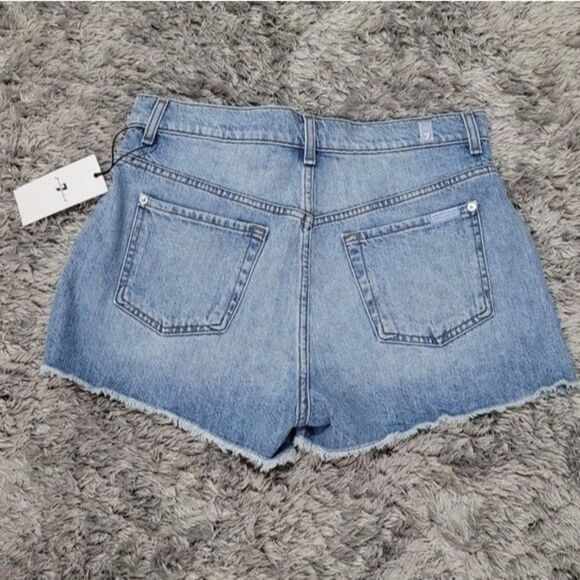 7 For All Mankind Half-Belted Denim Paperbag Shorts Size 30 - Picture 4 of 7